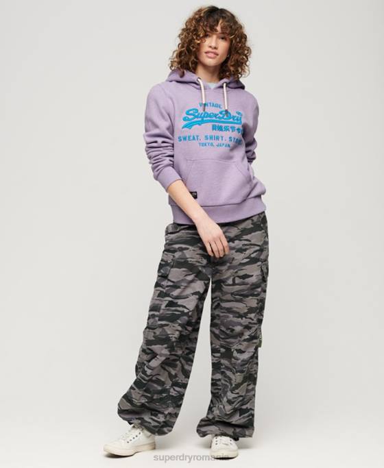 Superdry hanorac cu logo vintage neon îmbrăcăminte Violet femei JX0Z3282