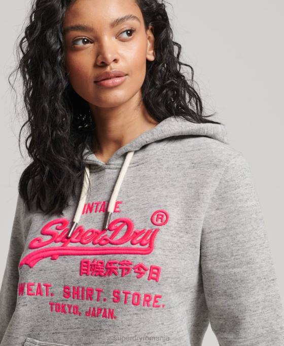 Superdry hanorac cu logo vintage neon îmbrăcăminte gri femei JX0Z3417