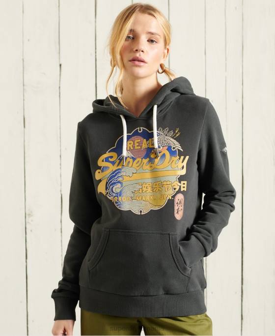 Superdry hanorac cu logo vintage îmbrăcăminte gri inchis femei JX0Z6178