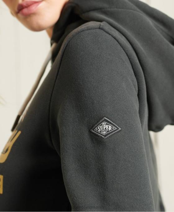 Superdry hanorac cu logo vintage îmbrăcăminte gri inchis femei JX0Z6178