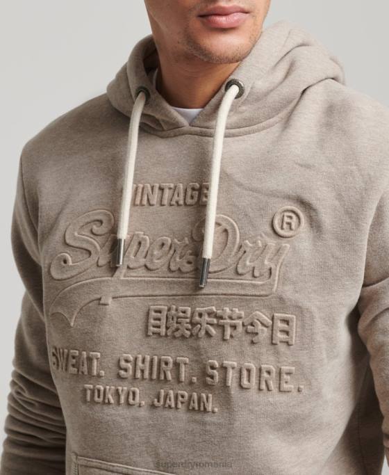 Superdry hanorac cu logo vintage în relief îmbrăcăminte cremă bărbați JX0Z737