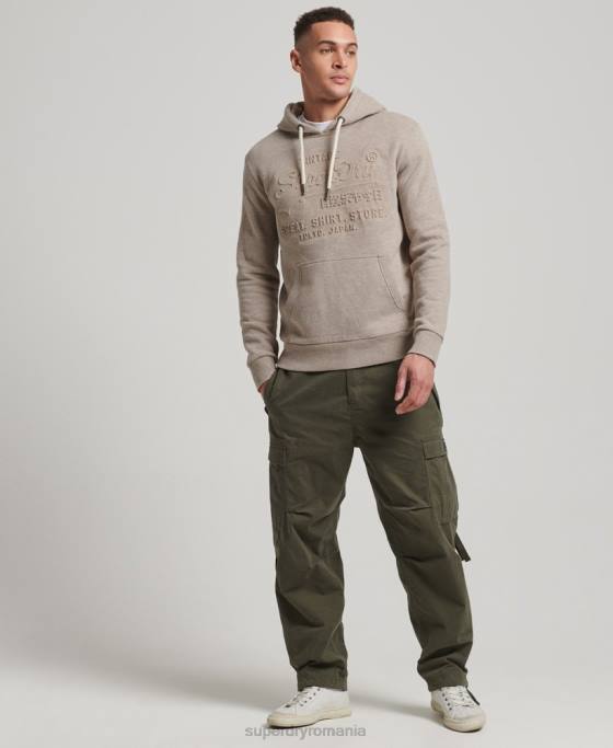 Superdry hanorac cu logo vintage în relief îmbrăcăminte cremă bărbați JX0Z737