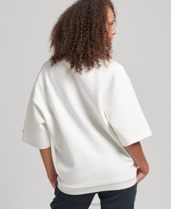 Superdry hanorac cu mânecă scurtă pentru colegiu îmbrăcăminte cremă femei JX0Z3477