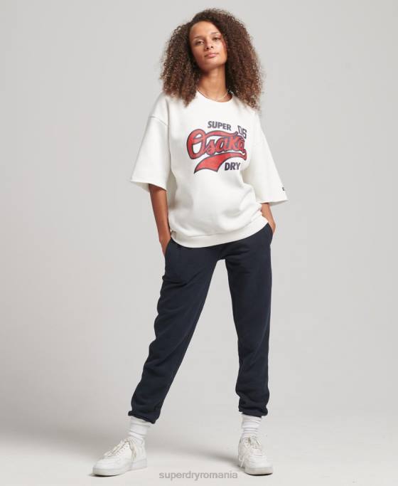 Superdry hanorac cu mânecă scurtă pentru colegiu îmbrăcăminte cremă femei JX0Z3477