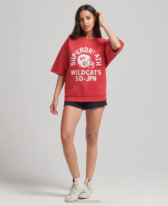 Superdry hanorac cu mânecă scurtă pentru colegiu îmbrăcăminte roșu femei JX0Z6053