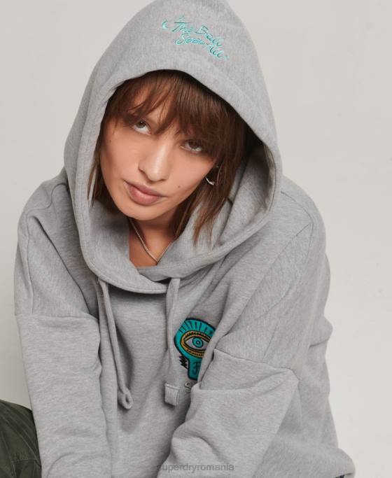 Superdry hanorac cu plasture nostalgie îmbrăcăminte gri femei JX0Z5986