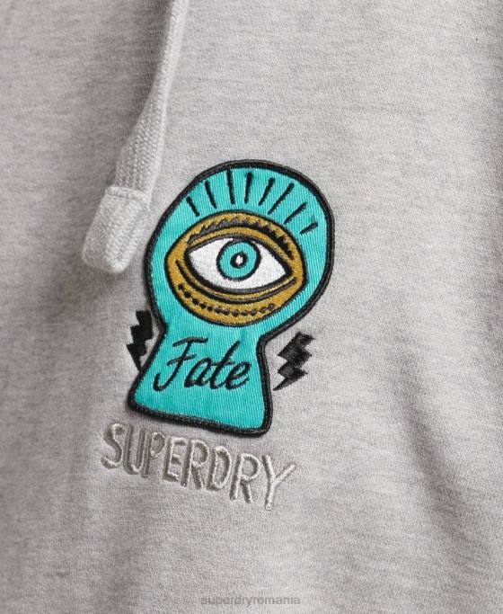 Superdry hanorac cu plasture nostalgie îmbrăcăminte gri femei JX0Z5986