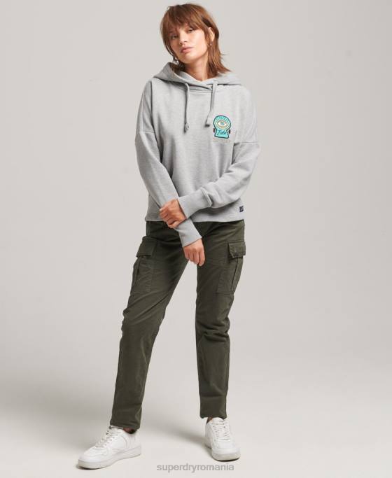 Superdry hanorac cu plasture nostalgie îmbrăcăminte gri femei JX0Z5986