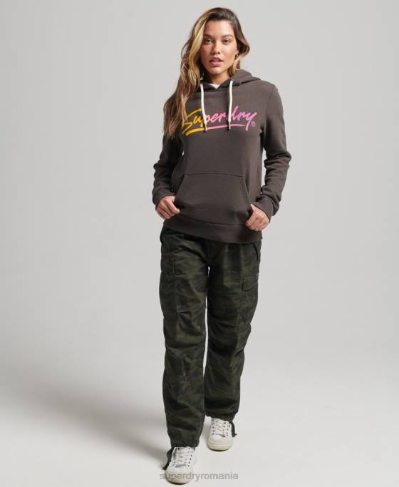 Superdry hanorac cu script în centrul orașului îmbrăcăminte gri inchis femei JX0Z6079
