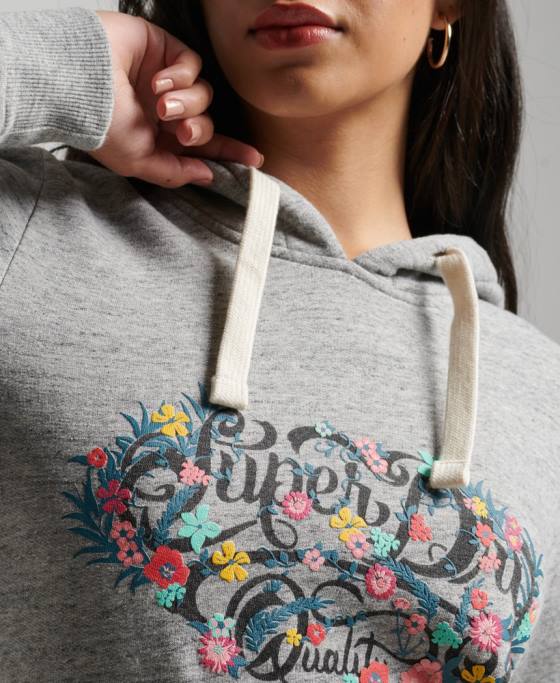 Superdry hanorac cu scripturi florale îmbrăcăminte gri femei JX0Z3376