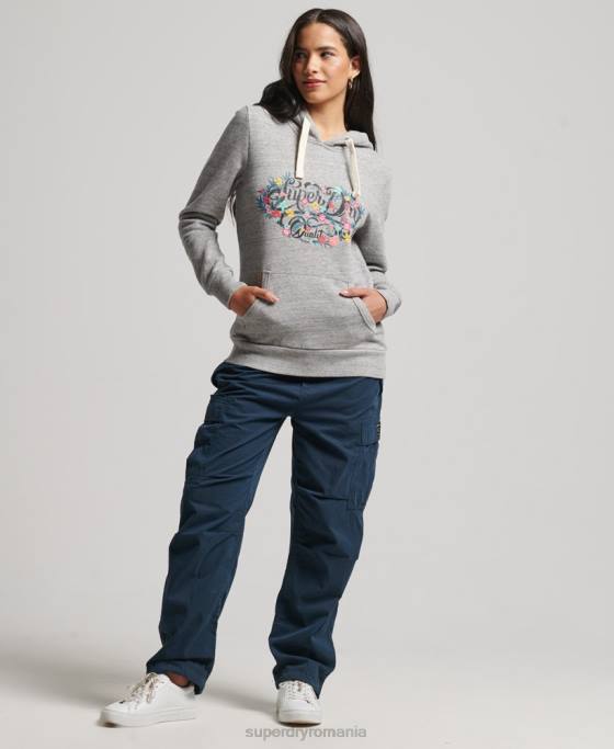 Superdry hanorac cu scripturi florale îmbrăcăminte gri femei JX0Z3376