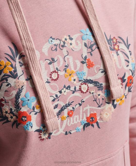 Superdry hanorac cu scripturi florale îmbrăcăminte roz femei JX0Z3426