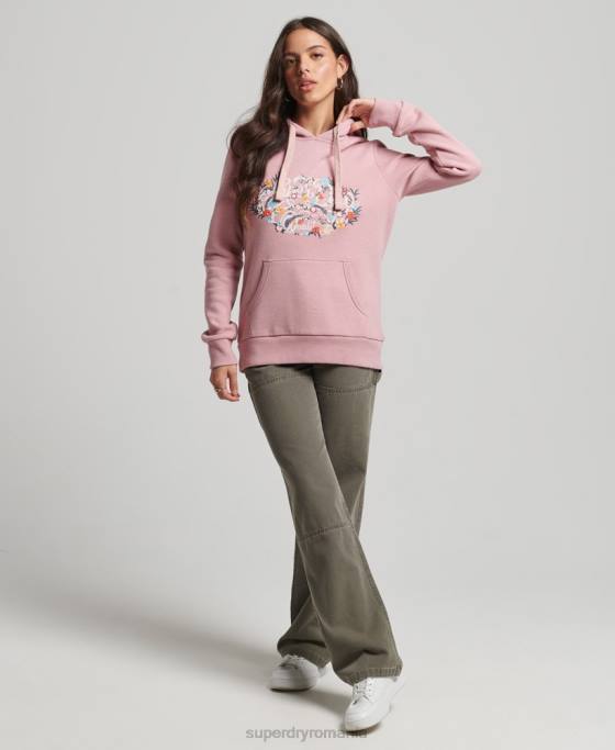 Superdry hanorac cu scripturi florale îmbrăcăminte roz femei JX0Z3426