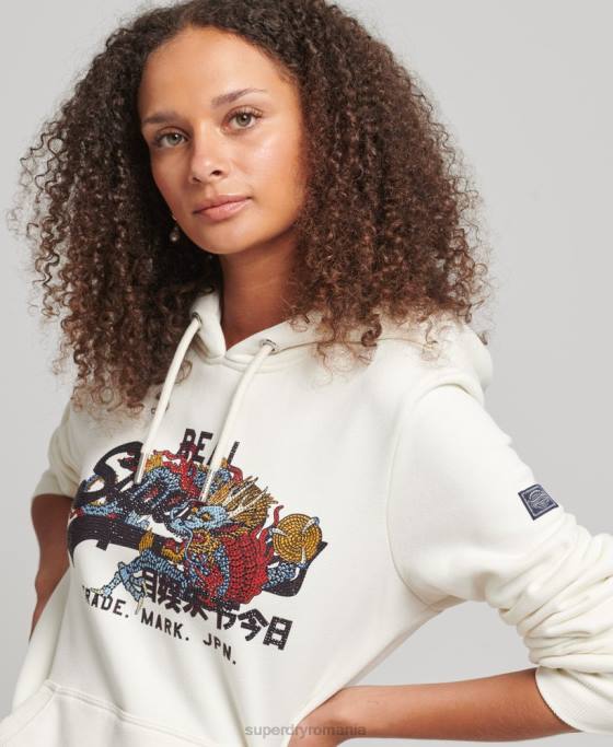 Superdry hanorac cu strasuri narativ logo vintage îmbrăcăminte cremă femei JX0Z6083