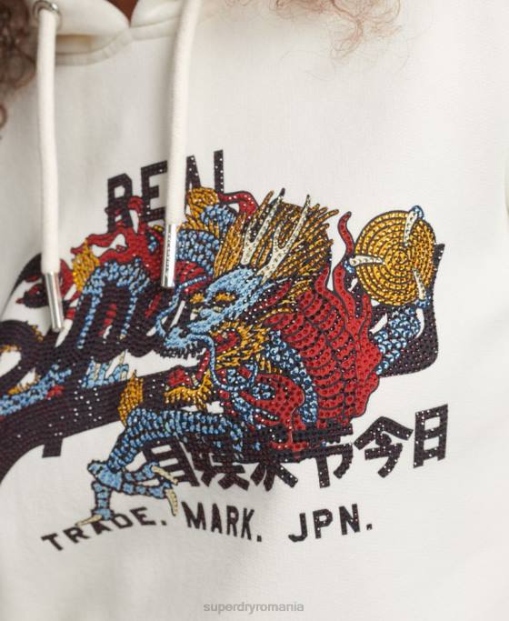 Superdry hanorac cu strasuri narativ logo vintage îmbrăcăminte cremă femei JX0Z6083