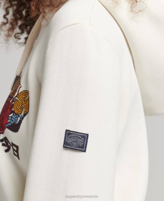 Superdry hanorac cu strasuri narativ logo vintage îmbrăcăminte cremă femei JX0Z6083