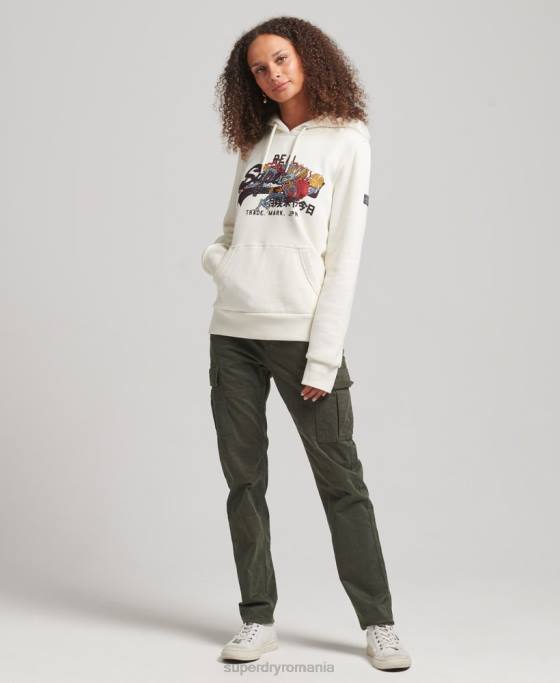 Superdry hanorac cu strasuri narativ logo vintage îmbrăcăminte cremă femei JX0Z6083