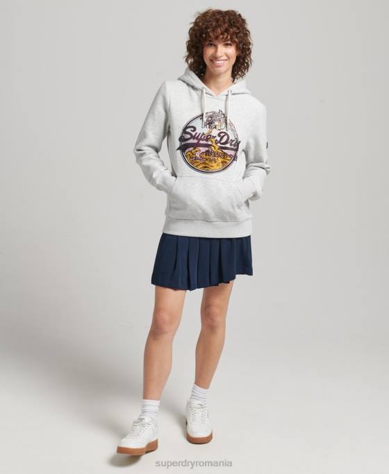 Superdry hanorac cu strasuri narativ logo vintage îmbrăcăminte gri deschis femei JX0Z5863