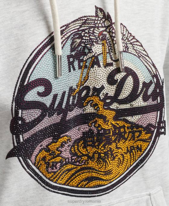 Superdry hanorac cu strasuri narativ logo vintage îmbrăcăminte gri deschis femei JX0Z5863