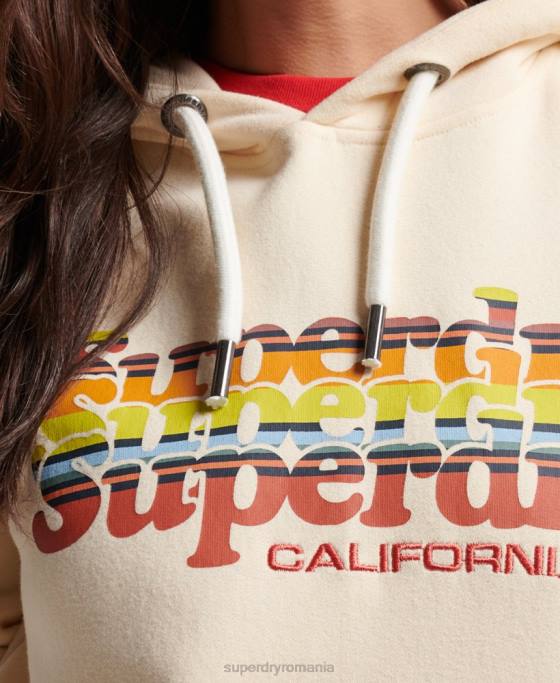 Superdry hanorac cu umplutură cu scripturi de epocă îmbrăcăminte alb femei JX0Z2304