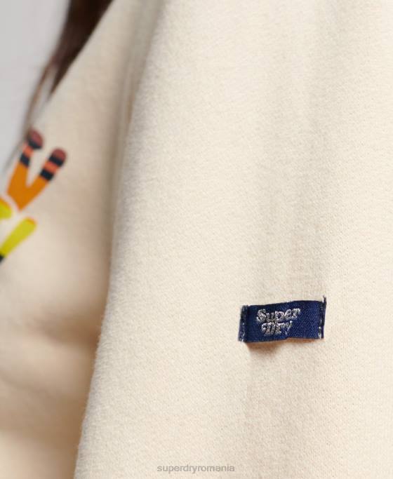 Superdry hanorac cu umplutură cu scripturi de epocă îmbrăcăminte alb femei JX0Z2304