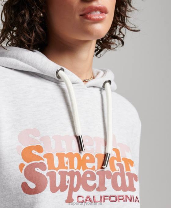 Superdry hanorac cu umplutură cu scripturi de epocă îmbrăcăminte gri deschis femei JX0Z2223