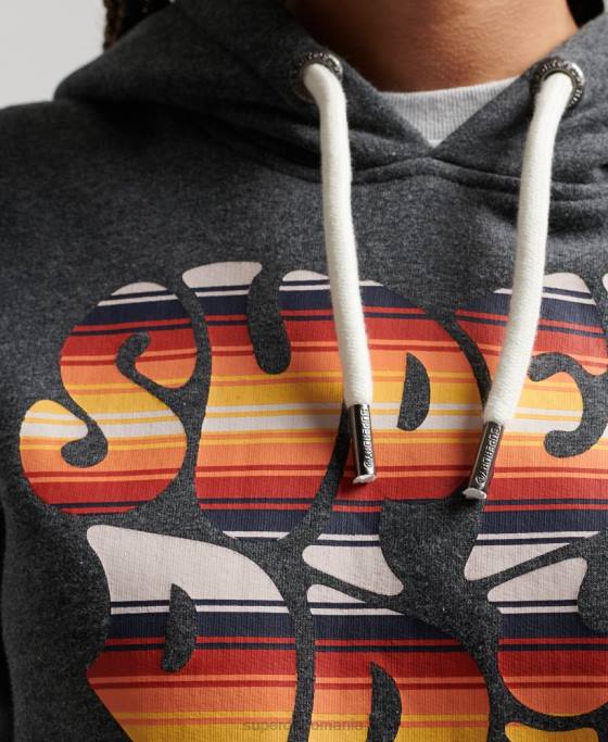 Superdry hanorac cu umplutură cu scripturi de epocă îmbrăcăminte gri inchis femei JX0Z3406