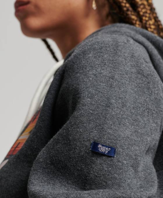 Superdry hanorac cu umplutură cu scripturi de epocă îmbrăcăminte gri inchis femei JX0Z3406