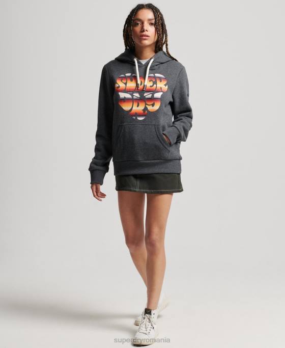 Superdry hanorac cu umplutură cu scripturi de epocă îmbrăcăminte gri inchis femei JX0Z3406