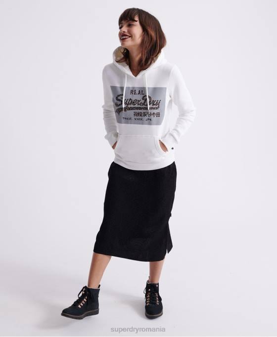 Superdry hanorac cutie reflectorizante cu logo vintage îmbrăcăminte cremă femei JX0Z3511