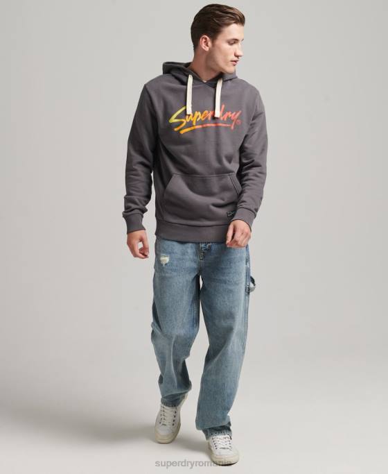 Superdry hanorac de epocă fără periaj cu scriere în centrul orașului îmbrăcăminte gri inchis bărbați JX0Z817