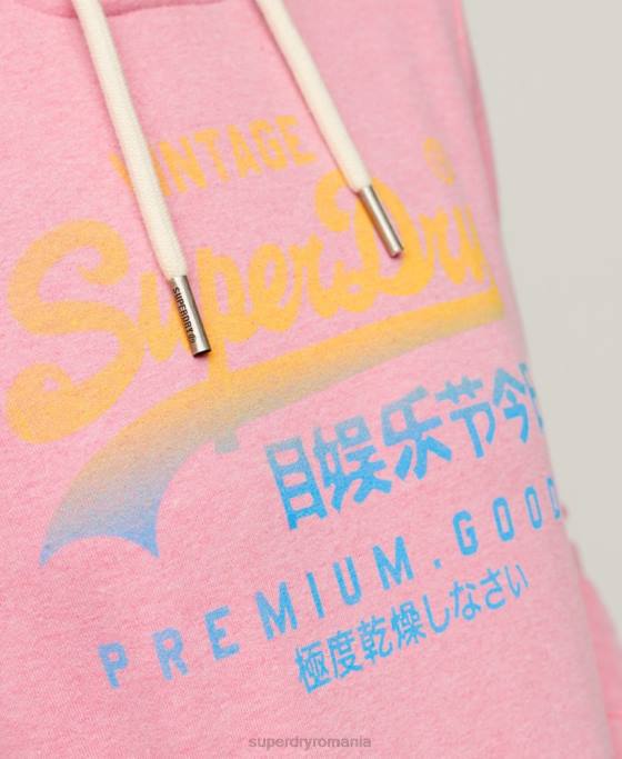 Superdry hanorac decolorat premium cu logo vintage îmbrăcăminte roz femei JX0Z3326