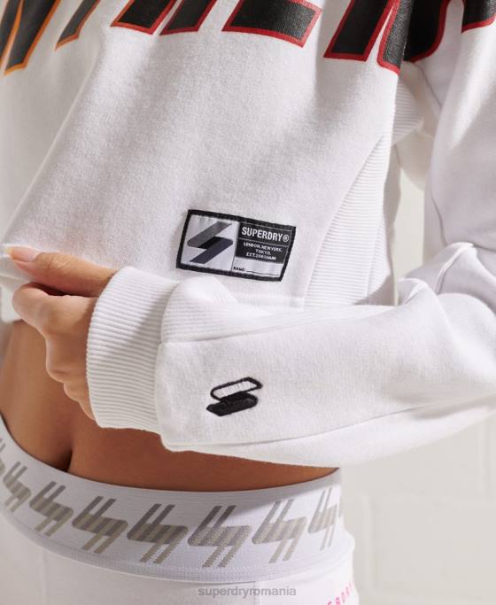 Superdry hanorac decupat franciza batwing crew îmbrăcăminte alb femei JX0Z3488