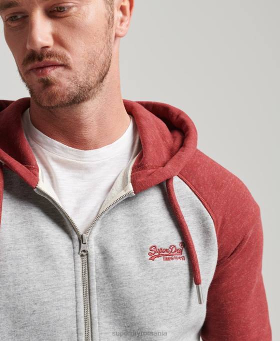 Superdry hanorac din bumbac organic cu logo esențial baseball cu fermoar îmbrăcăminte gri deschis bărbați JX0Z498