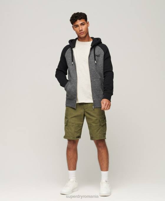 Superdry hanorac din bumbac organic cu logo esențial baseball cu fermoar îmbrăcăminte gri inchis bărbați JX0Z671