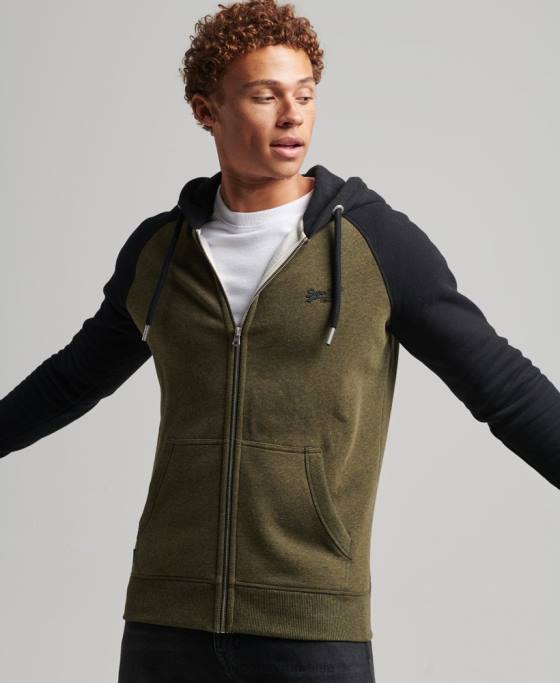 Superdry hanorac din bumbac organic cu logo esențial baseball cu fermoar îmbrăcăminte verde bărbați JX0Z520