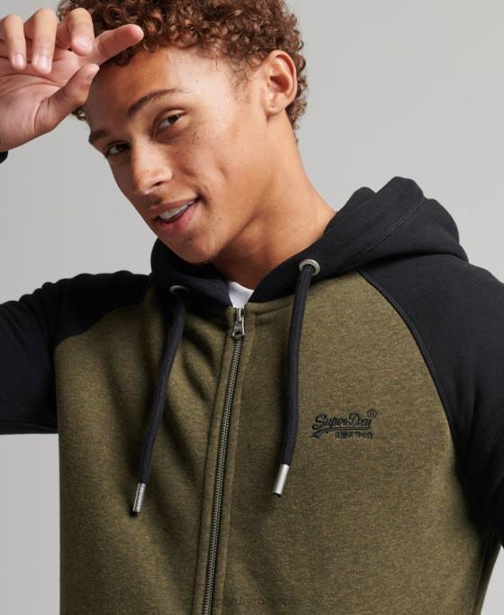 Superdry hanorac din bumbac organic cu logo esențial baseball cu fermoar îmbrăcăminte verde bărbați JX0Z520