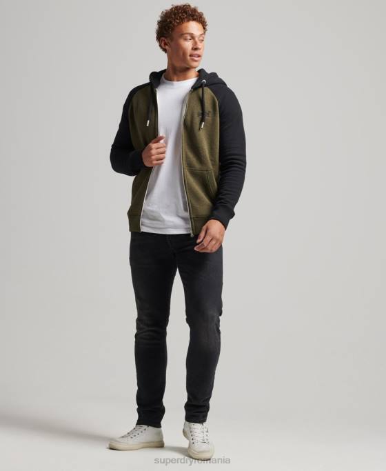 Superdry hanorac din bumbac organic cu logo esențial baseball cu fermoar îmbrăcăminte verde bărbați JX0Z520