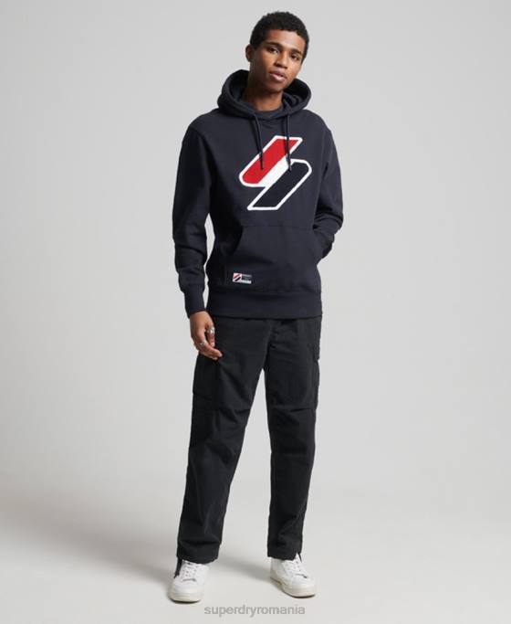 Superdry hanorac din chenille cu logo cod îmbrăcăminte marina bărbați JX0Z5216