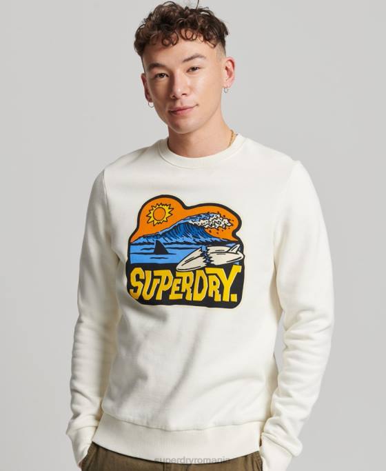 Superdry hanorac echipaj autocolant de călătorie îmbrăcăminte alb bărbați JX0Z542