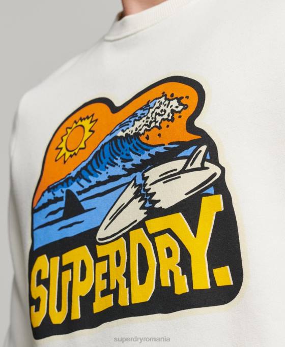 Superdry hanorac echipaj autocolant de călătorie îmbrăcăminte alb bărbați JX0Z542