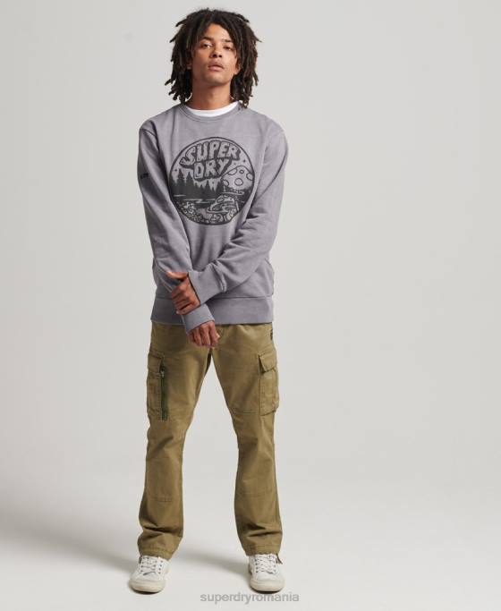 Superdry hanorac echipaj vintage in the woods îmbrăcăminte gri inchis bărbați JX0Z752