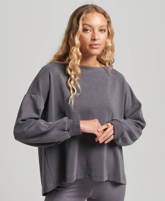 Superdry hanorac flex relaxat pentru echipaj îmbrăcăminte gri inchis femei JX0Z6109