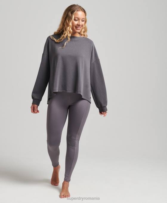 Superdry hanorac flex relaxat pentru echipaj îmbrăcăminte gri inchis femei JX0Z6109