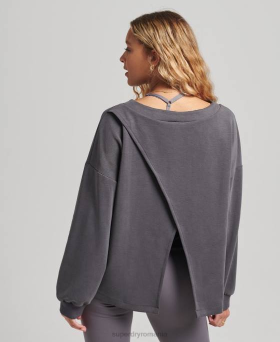 Superdry hanorac flex relaxat pentru echipaj îmbrăcăminte gri inchis femei JX0Z6109