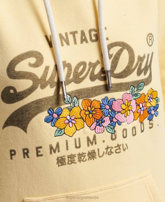 Superdry hanorac floral cu logo vintage bunuri premium îmbrăcăminte galben femei JX0Z3271