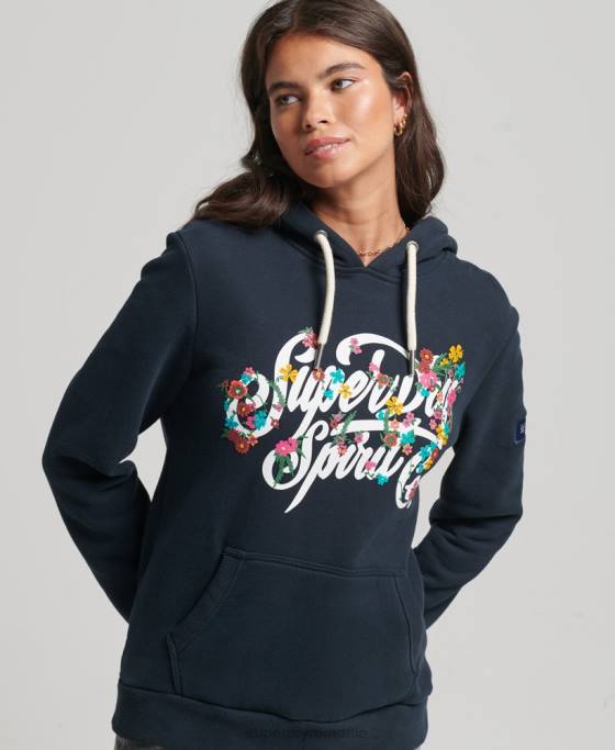 Superdry hanorac floral în stil script îmbrăcăminte marina femei JX0Z6773