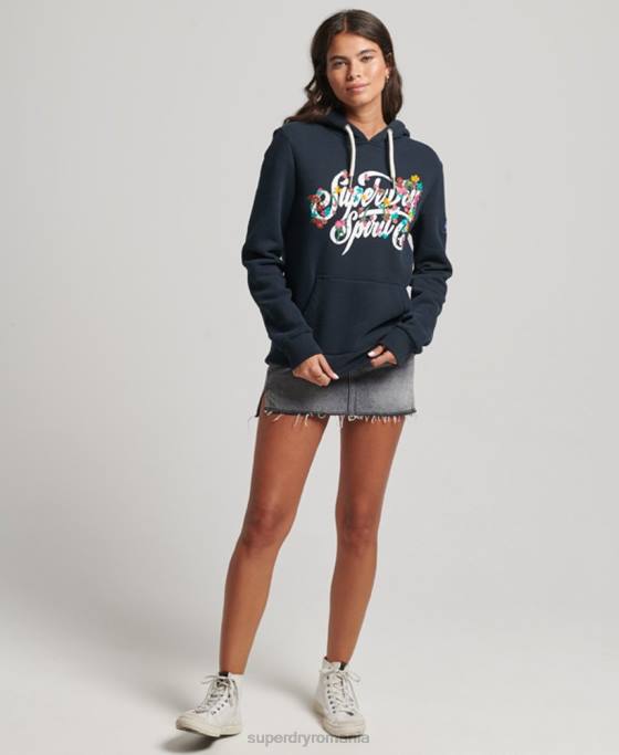 Superdry hanorac floral în stil script îmbrăcăminte marina femei JX0Z6773