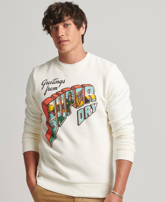 Superdry hanorac grafic carte poștală de călătorie îmbrăcăminte cremă bărbați JX0Z5141