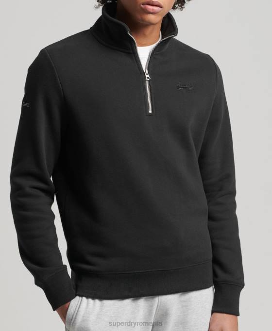 Superdry hanorac henley cu fermoar cu logo vintage din bumbac organic îmbrăcăminte negru bărbați JX0Z5047